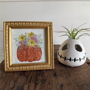 Watercolor original 4x4 framed pumpkin
